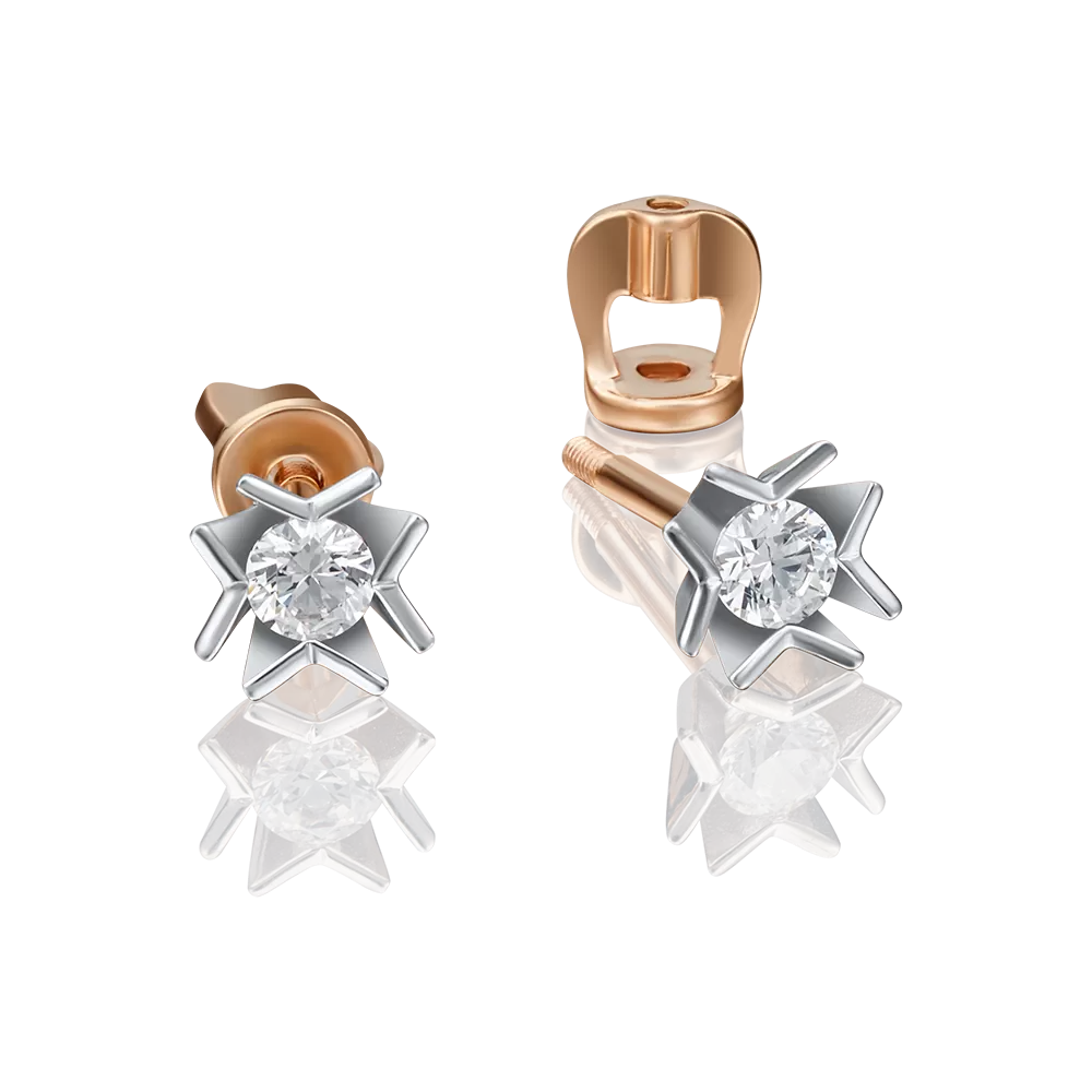 Серьги-пусеты из комбинированного золота с бриллиантом 02-4162-00-101-1111-30