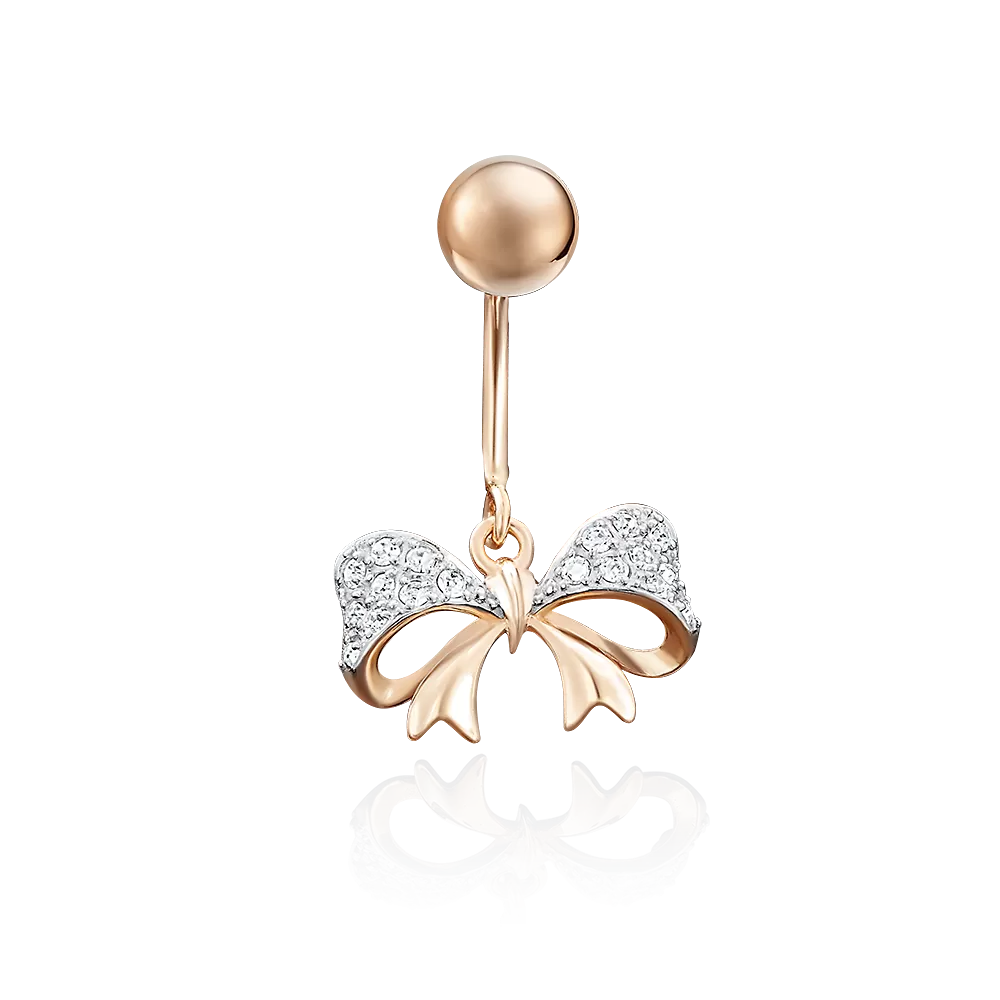 Пирсинг в пупок «Бант» из красного золота с синтетическими вставками 06-3324-00-801-1110-55