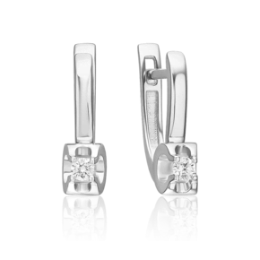 Серьги с английским замком из белого золота с бриллиантом