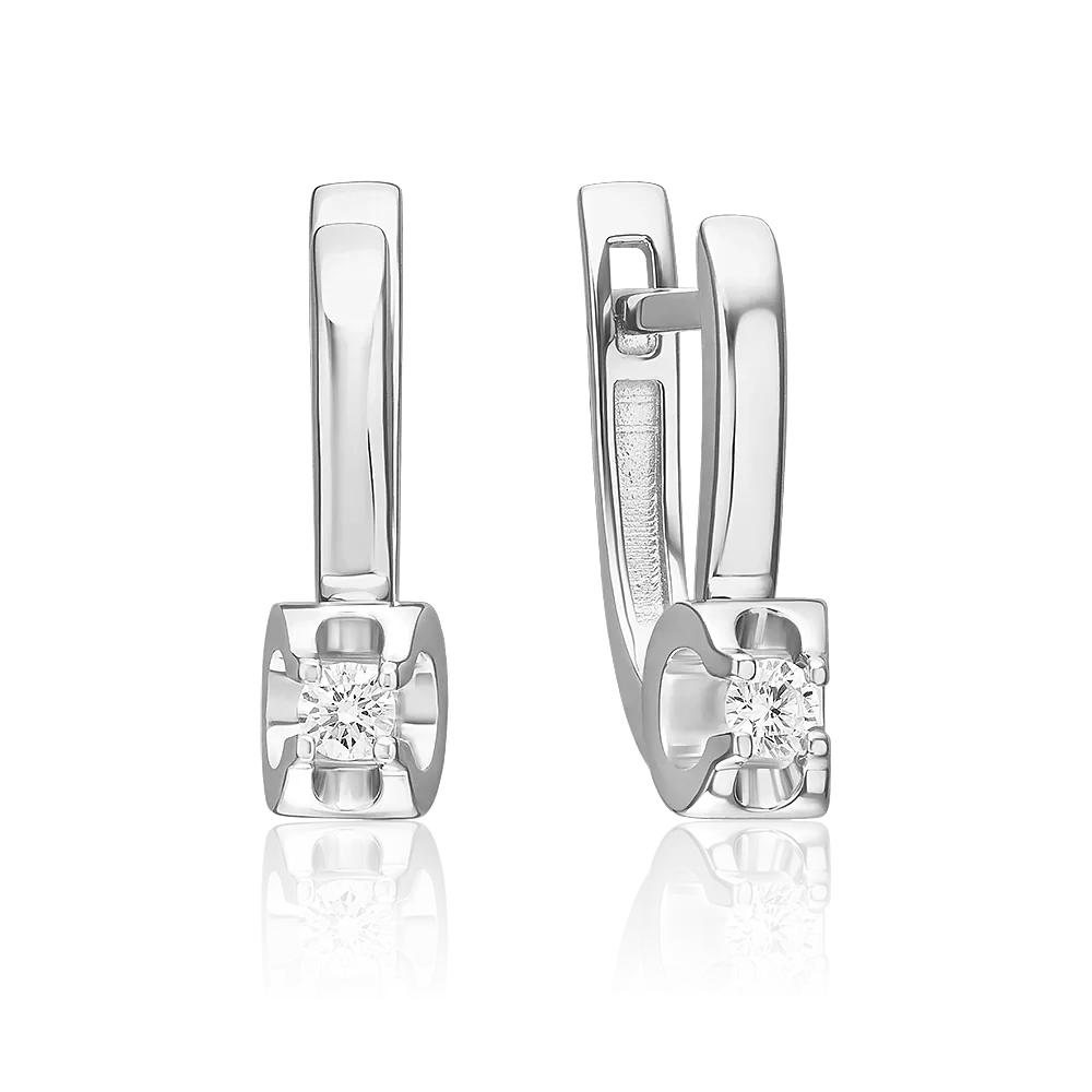 Серьги с английским замком из белого золота с бриллиантом 02-5330-00-101-1120