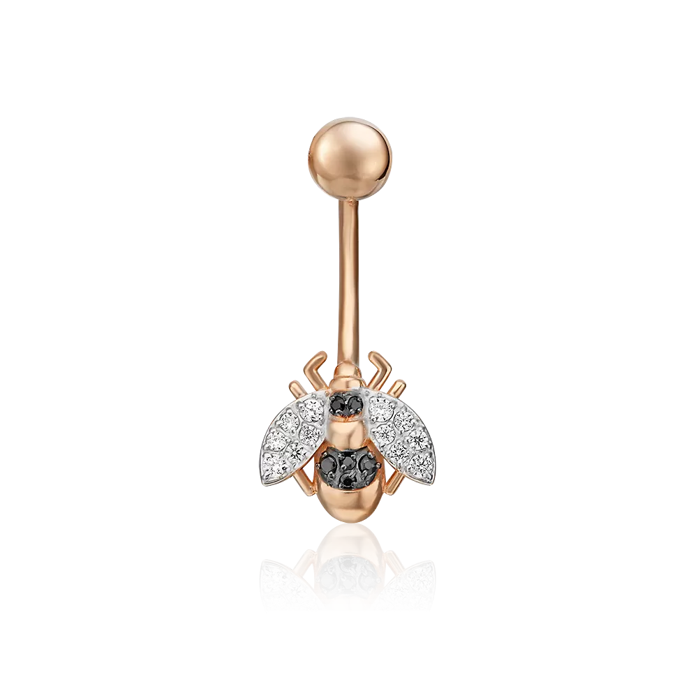 Пирсинг в пупок «Пчела» из красного золота с фианитами 06-3303-00-403-1110-03