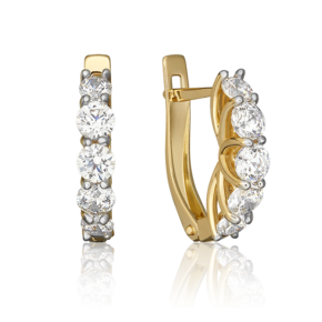 Серьги с английским замком из лимонного золота с фианитами 02-4581-00-501-1130-38