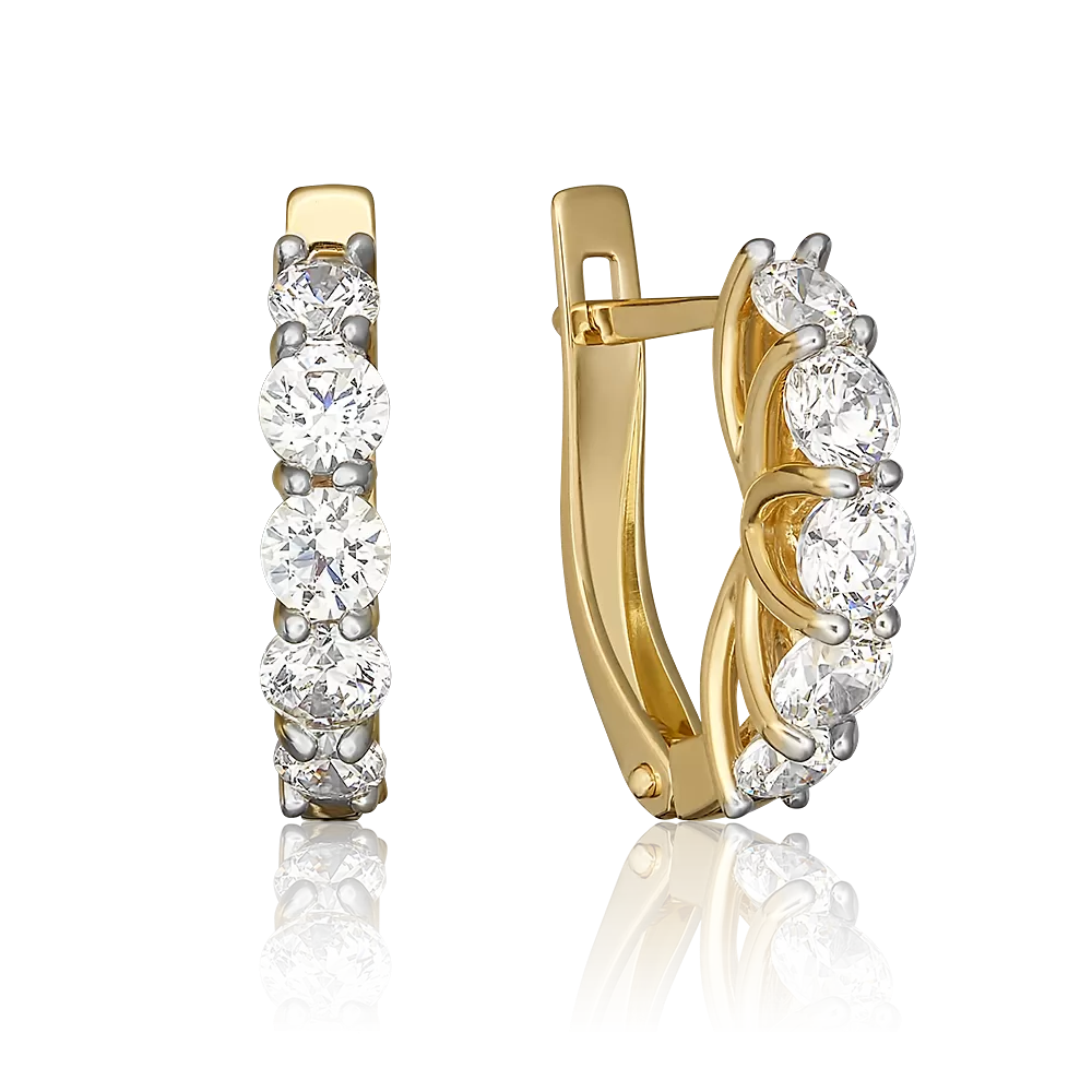 Серьги с английским замком из лимонного золота с фианитами 02-4581-00-501-1130-38