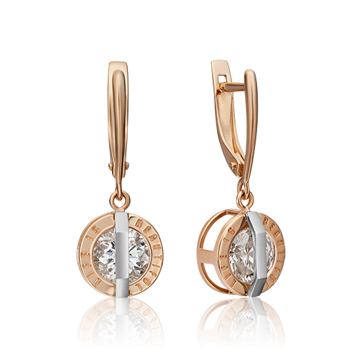 Серьги «Жизнь прекрасна» с английским замком из комбинированного золота с фианитом 02-4528-00-401-1111