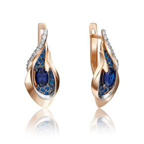 Серьги с английским замком из красного золота с сапфирами и бриллиантами