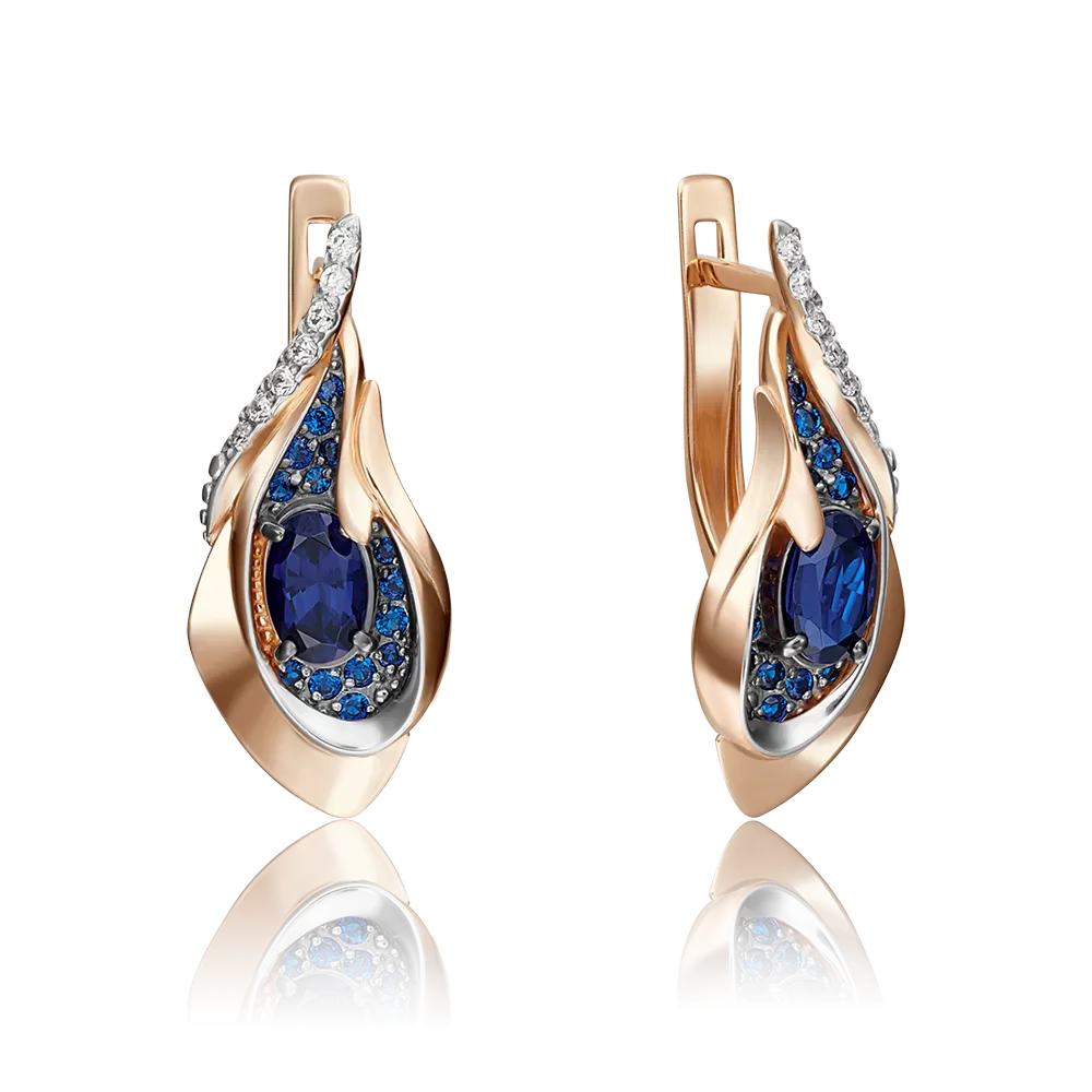 Серьги с английским замком из красного золота с сапфирами и бриллиантами 02-4168-00-105-1110-30