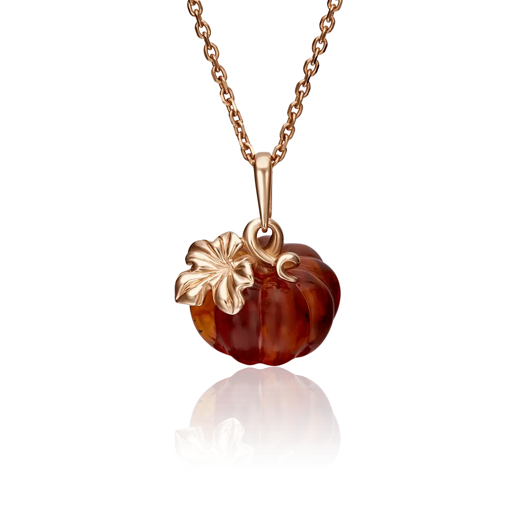 Подвеска «Тыква» из красного золота с янтарём 03-2704-01-271-1110-46