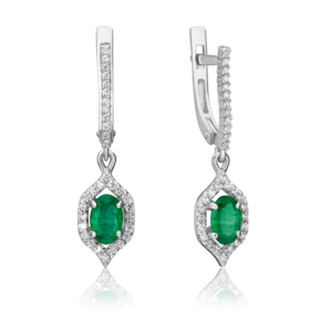 Серьги с английским замком из белого золота с изумрудом и бриллиантами 02-0936-00-106-1120-30