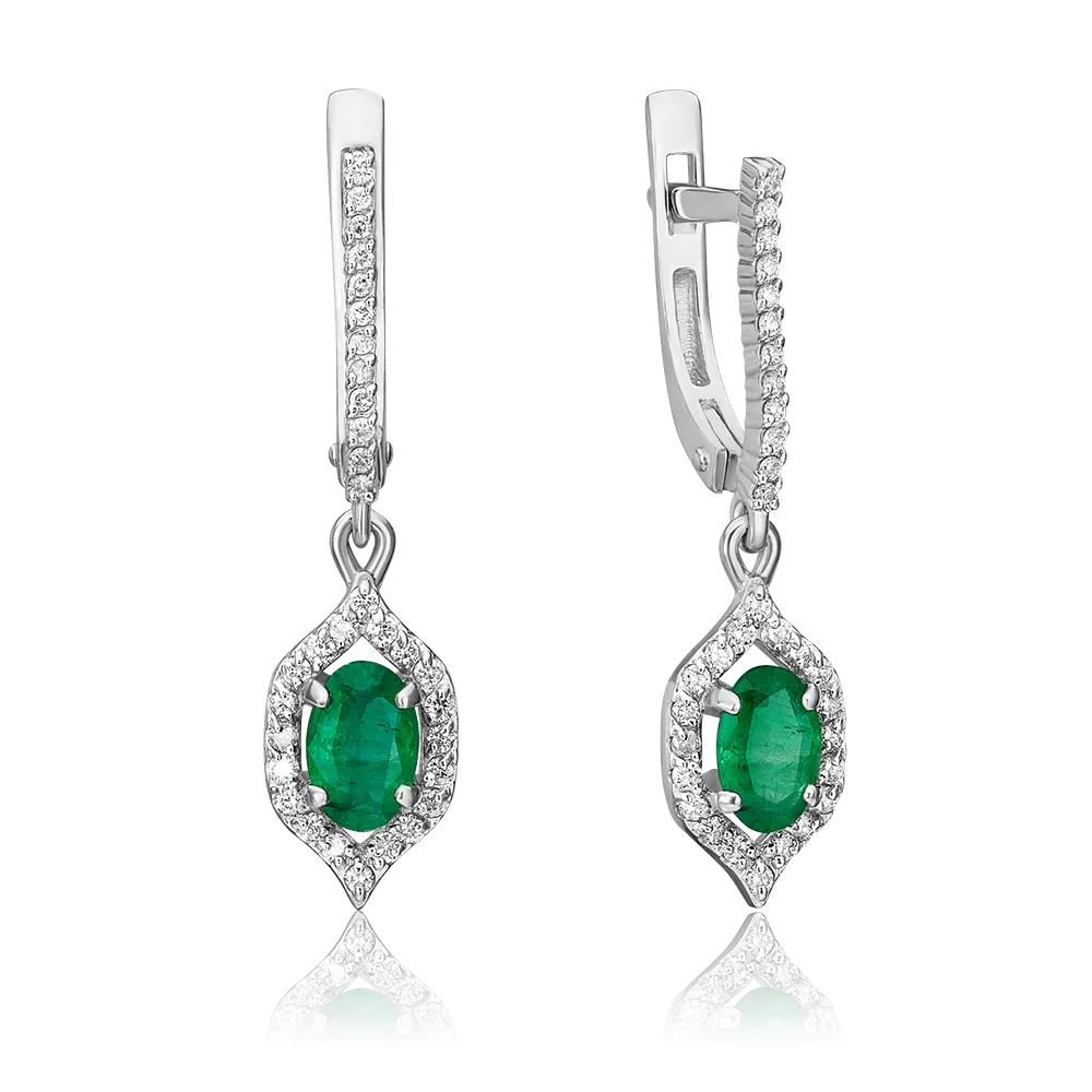 Серьги с английским замком из белого золота с изумрудом и бриллиантами 02-0936-00-106-1120-30