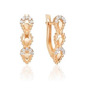 Серьги с английским замком из красного золота с фианитами 02-5526-00-401-1110