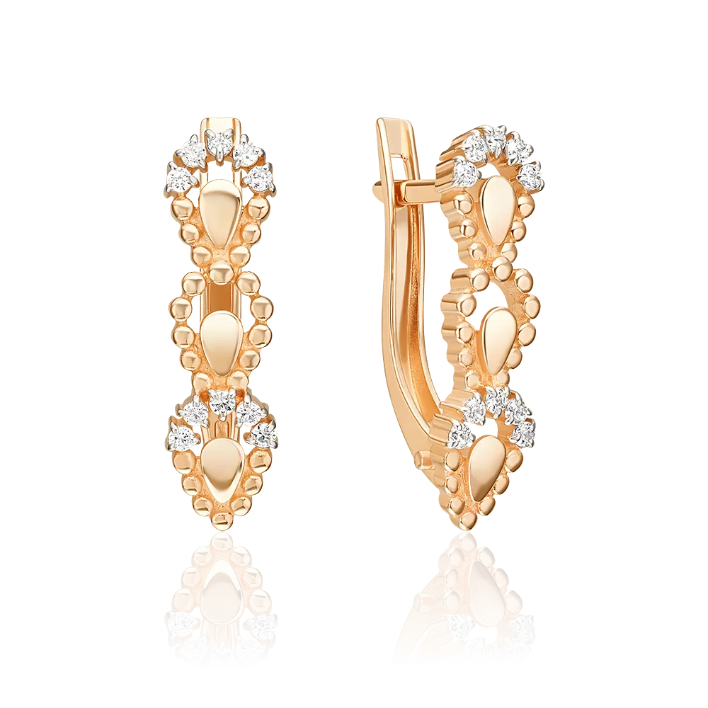 Серьги с английским замком из красного золота с фианитами 02-5526-00-401-1110