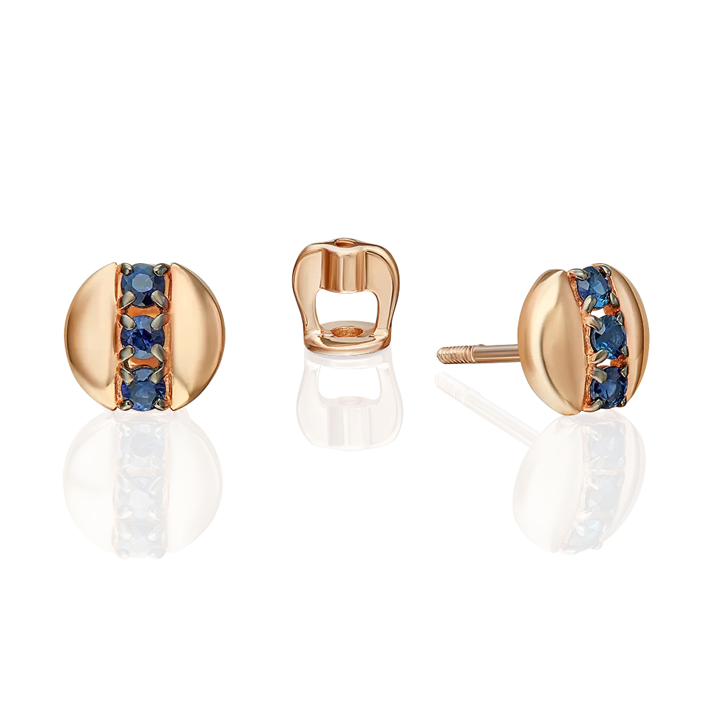 Серьги-пусеты из красного золота с сапфирами 02-5481-00-102-1110