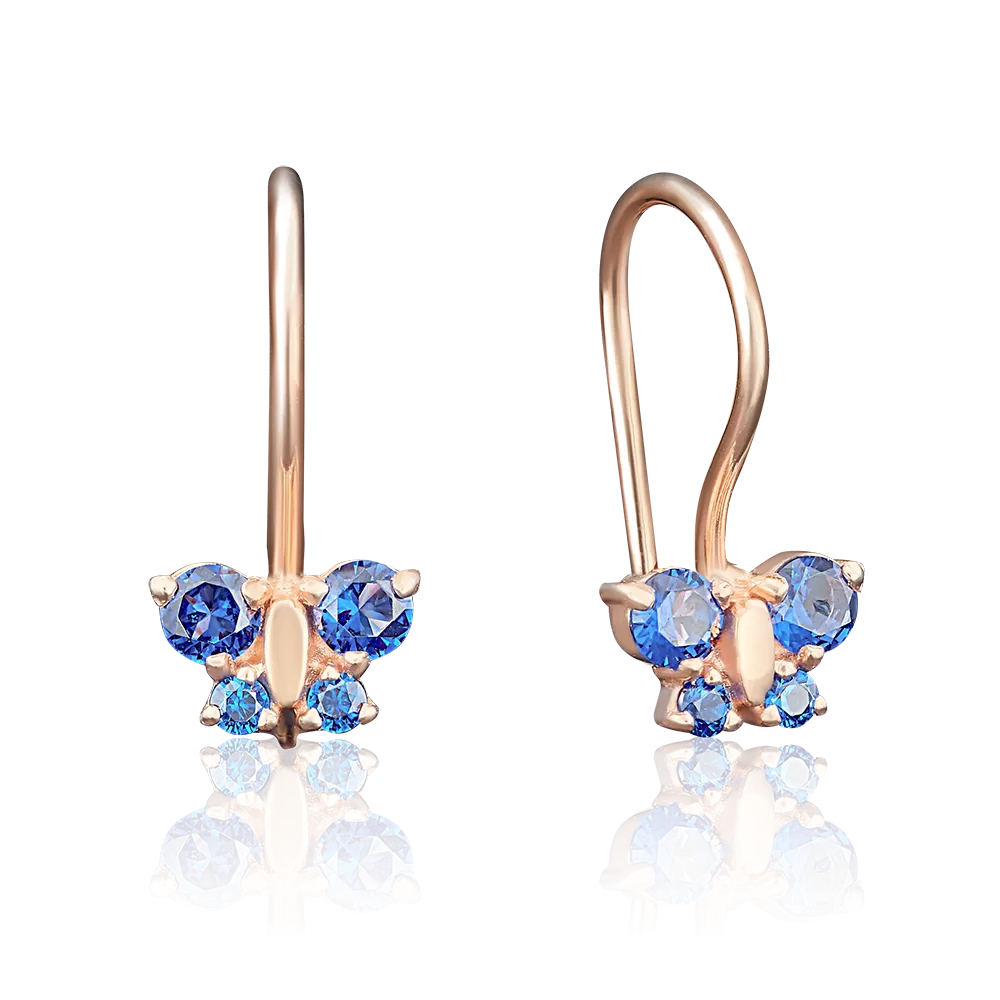 Детские серьги «Бабочки» с французским замком из красного золота с фианитами 02-2134-02-404-1110