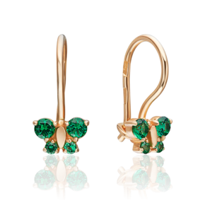 Детские серьги «Бабочки» с французским замком из красного золота с фианитами 02-2134-04-404-1110-03