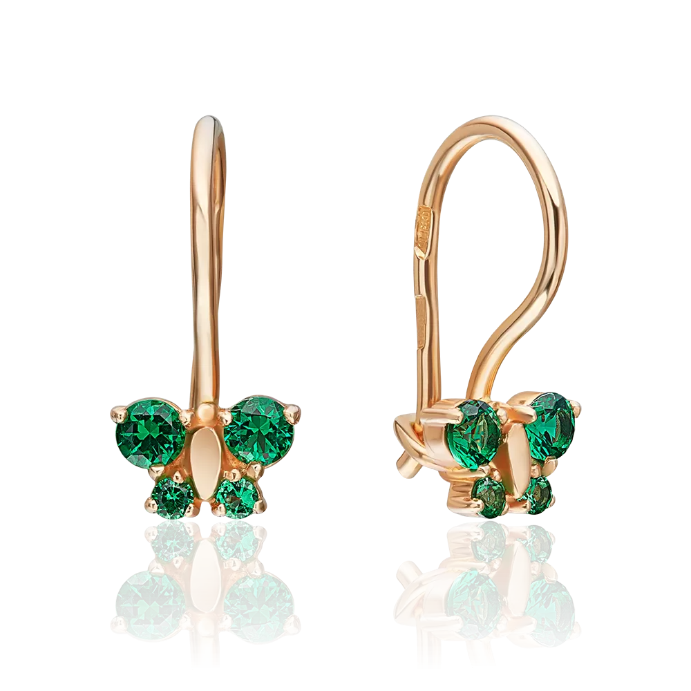 Детские серьги «Бабочки» с французским замком из красного золота с фианитами 02-2134-04-404-1110-03