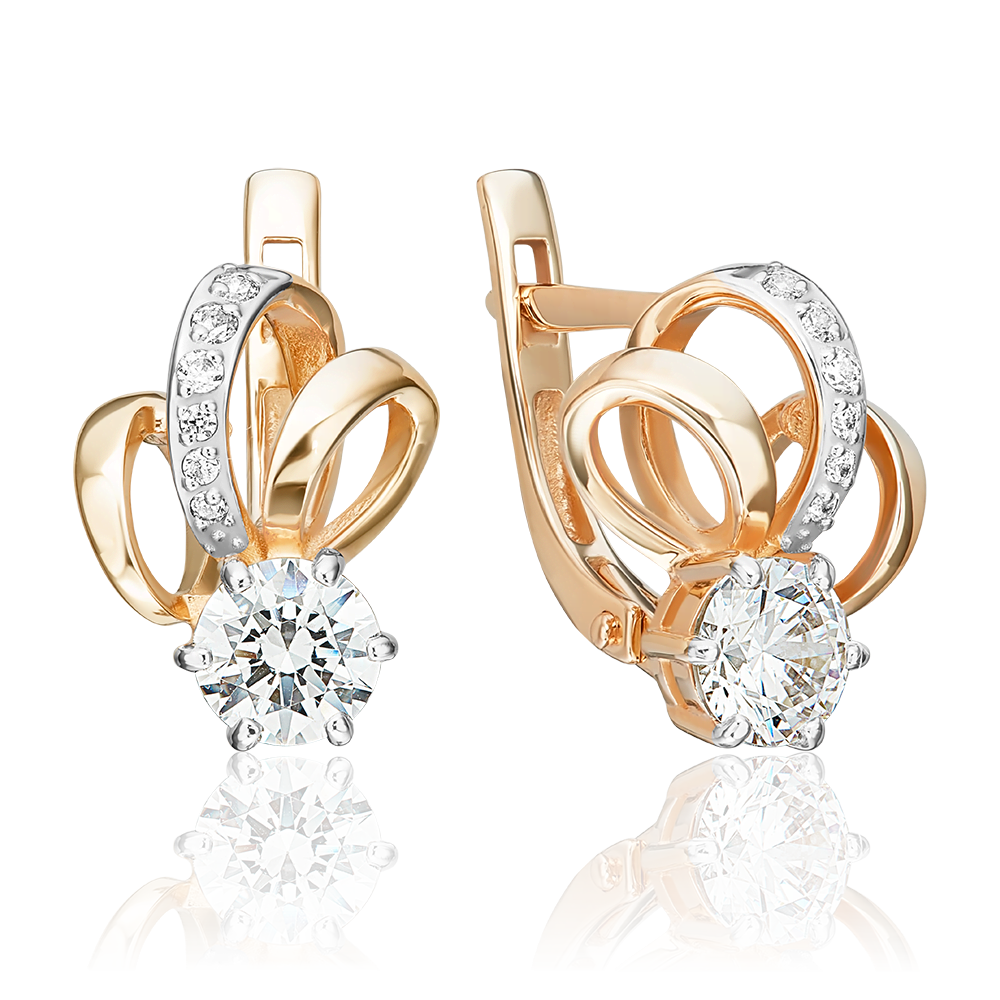 Серьги с английским замком из красного золота с фианитами 02-3342-00-501-1110-38