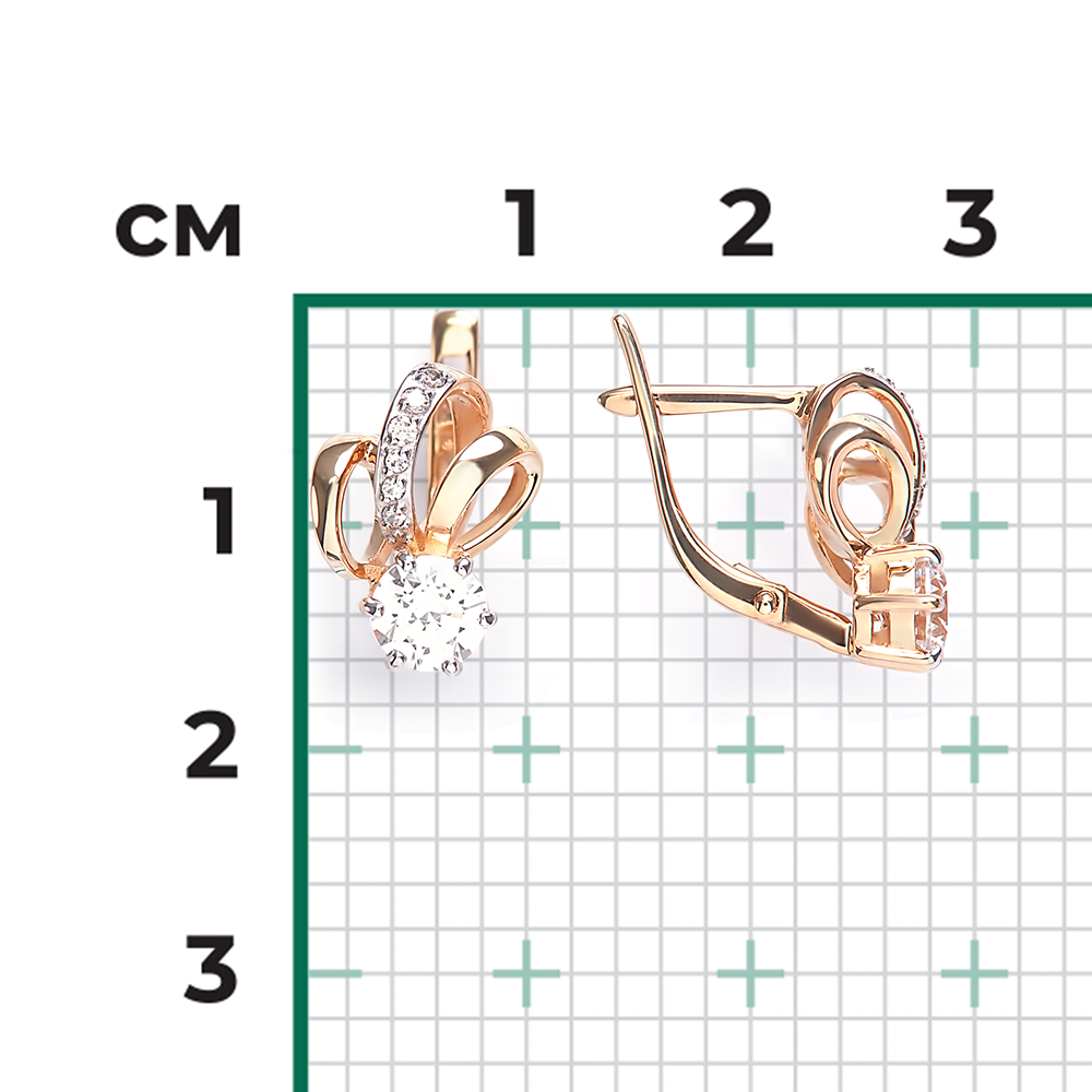 Серьги с английским замком из красного золота с фианитами 02-3342-00-501-1110-38