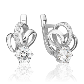 Серьги с английским замком из белого золота с фианитами