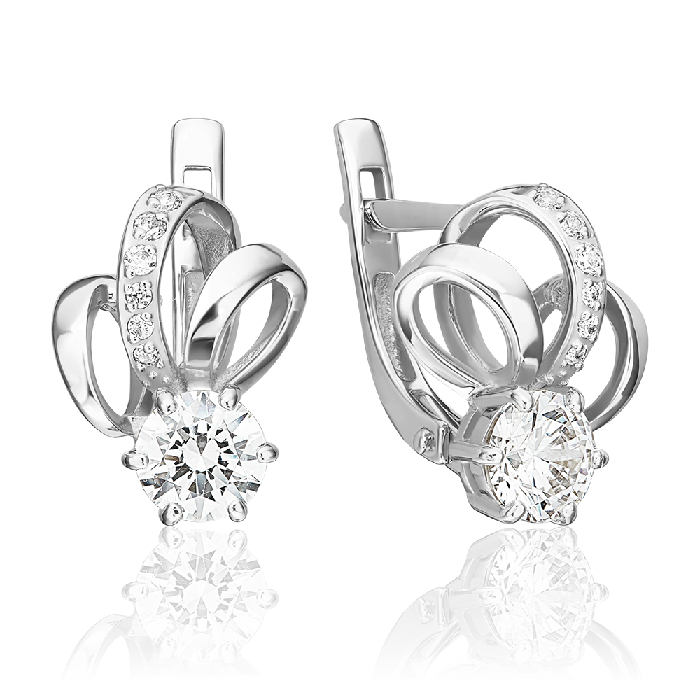 Серьги с английским замком из белого золота с фианитами 02-3342-00-501-1120-38