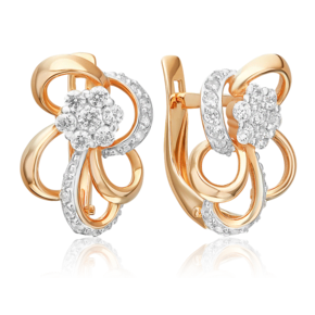 Серьги с английским замком из красного золота с фианитами 02-3343-00-501-1110-38