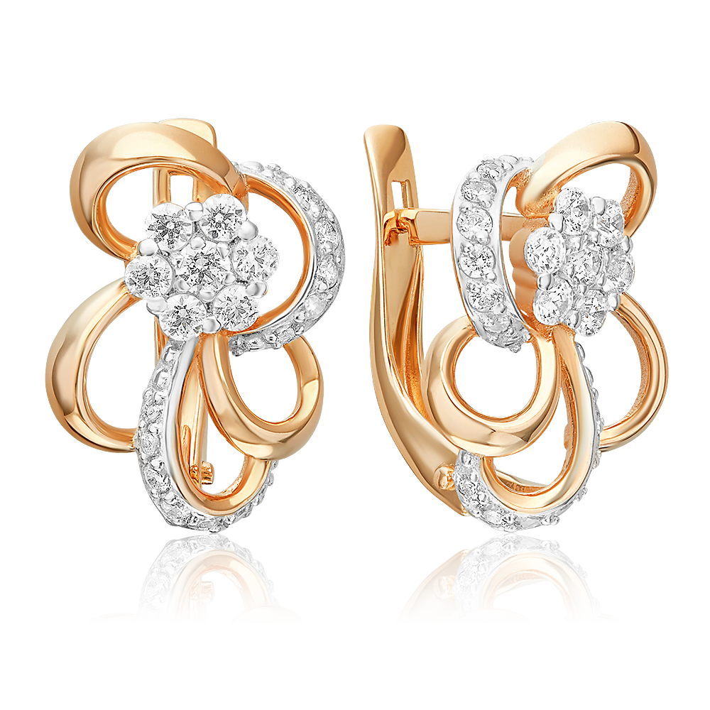 Серьги с английским замком из красного золота с фианитами 02-3343-00-501-1110-38