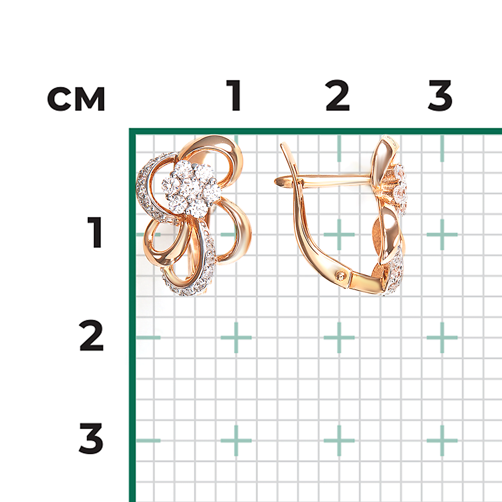 Серьги с английским замком из красного золота с фианитами 02-3343-00-501-1110-38