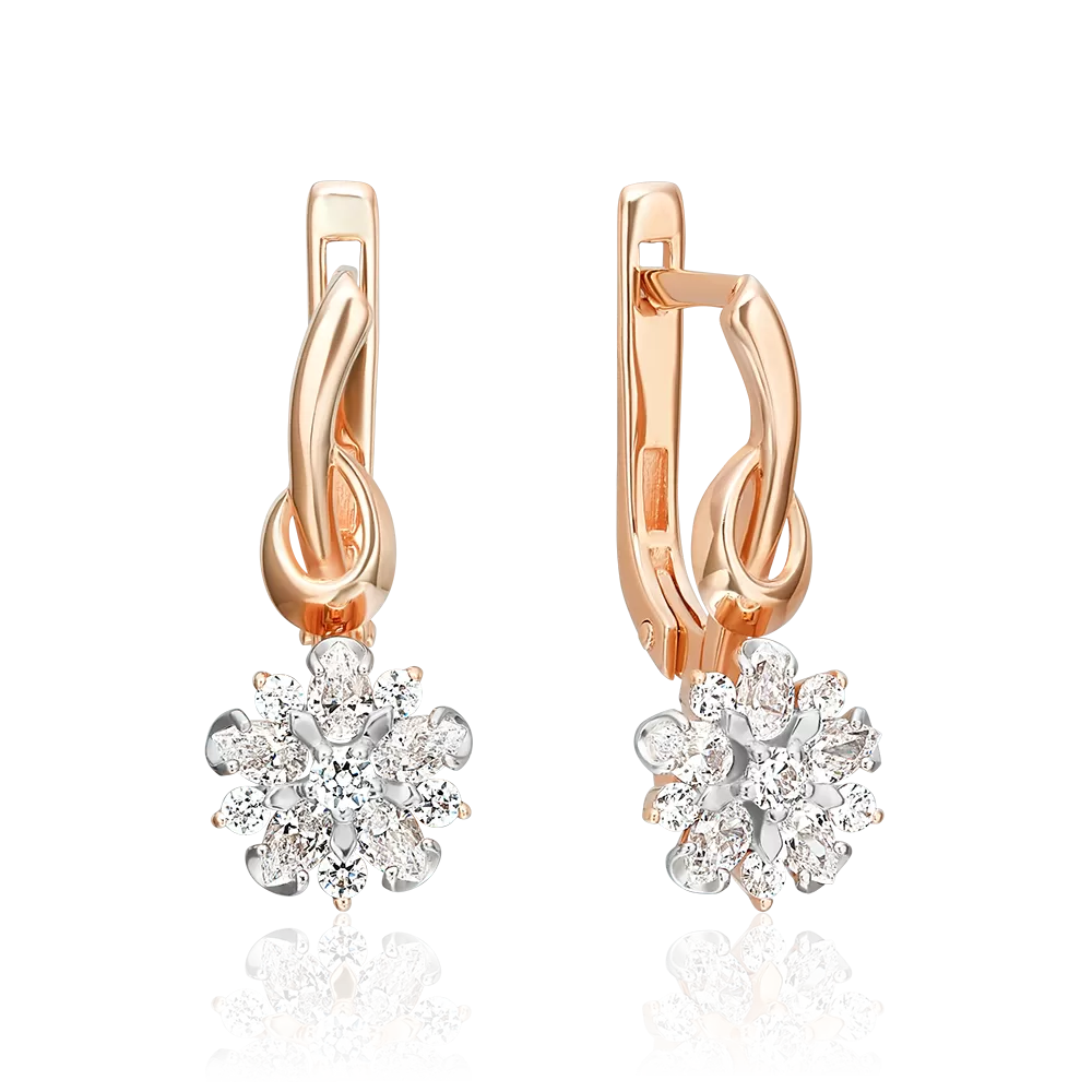 Серьги с английским замком из комбинированного золота с фианитами 02-3346-00-501-1111-38