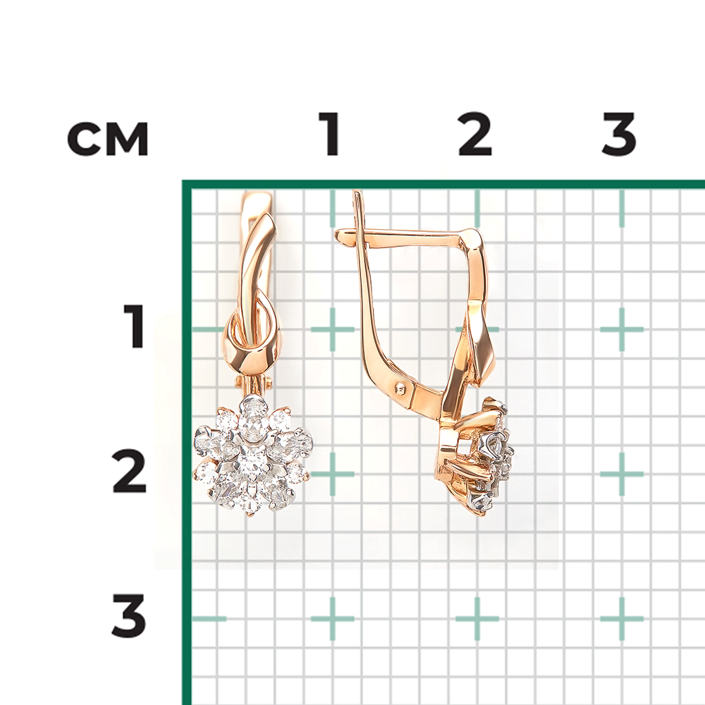 Серьги с английским замком из комбинированного золота с фианитами 02-3346-00-501-1111-38