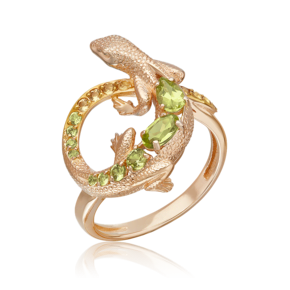 Кольцо «Ящерица» из красного золота с хризолитами и цитринами 01-5780-00-235-1110