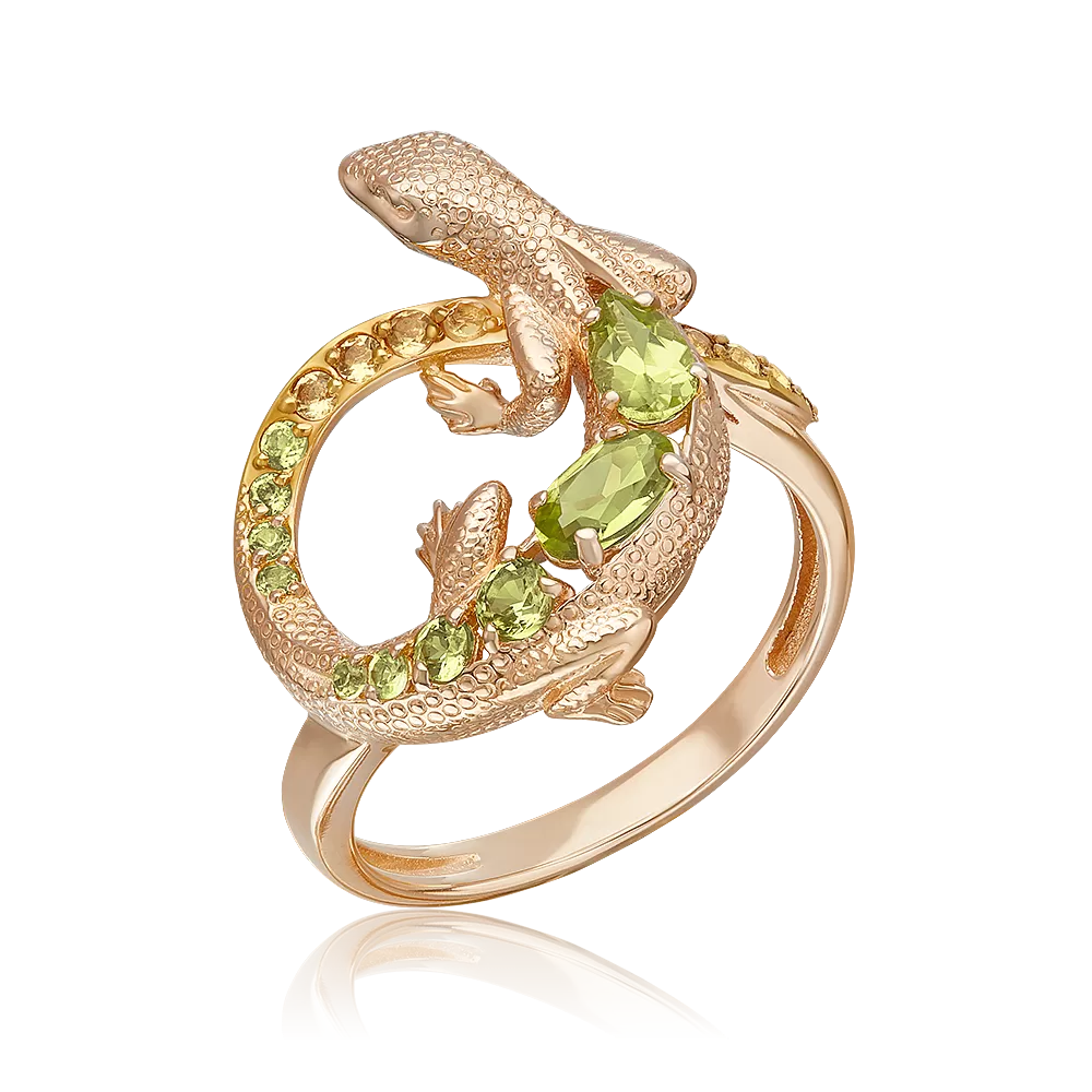 Кольцо «Ящерица» из красного золота с хризолитами и цитринами 01-5780-00-235-1110