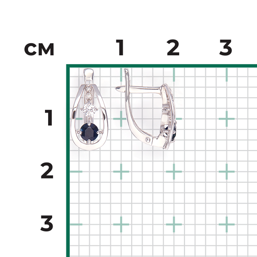 Серьги с английским замком из белого золота с сапфиром и бриллиантами 02-0817-01-105-1120-30