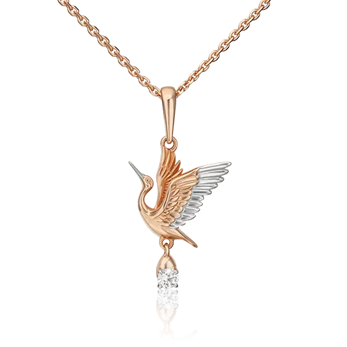 Подвеска «Аист» из красного золота с фианитом 03-3079-00-401-1110-03