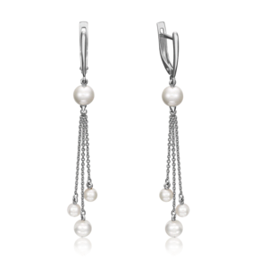 Серьги с английским замком из белого золота с жемчугом культивированным 02-4394-00-301-1120-31