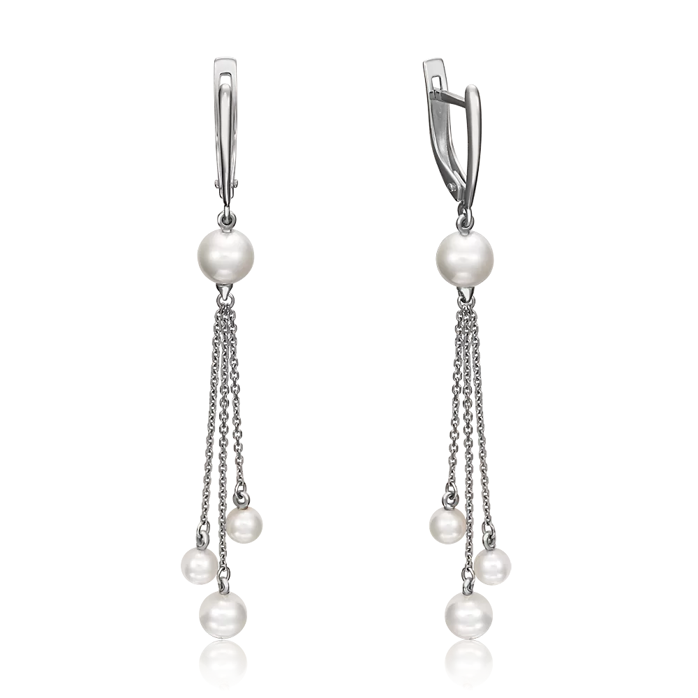 Серьги с английским замком из белого золота с жемчугом культивированным 02-4394-00-301-1120-31