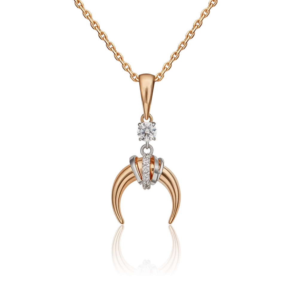 Подвеска «Лунница» из комбинированного золота с фианитами 03-3145-00-401-1111-03