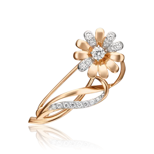 Брошь «Ромашка» из красного золота с фианитами 04-0241-00-401-1110-03