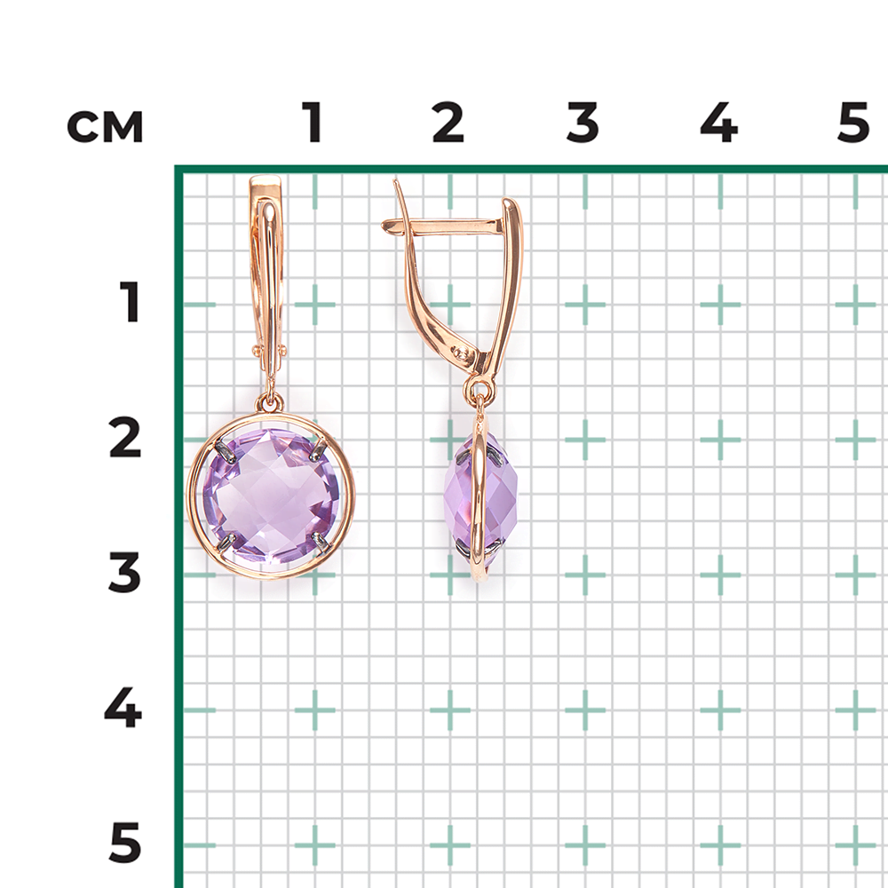 Серьги с английским замком из красного золота с аметистом 02-4452-00-203-1110-46
