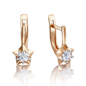 Серьги «Звезды» с английским замком из красного золота с фианитом 02-3636-00-501-1110-38