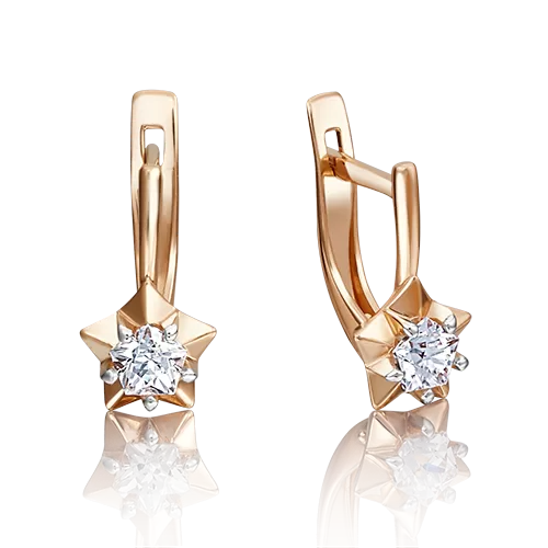 Серьги «Звезды» с английским замком из красного золота с фианитом 02-3636-00-501-1110-38