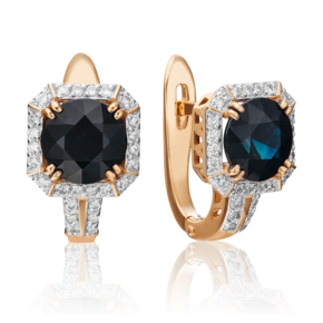 Серьги с английским замком из красного золота с сапфиром и бриллиантами 02-0840-00-105-1110-30