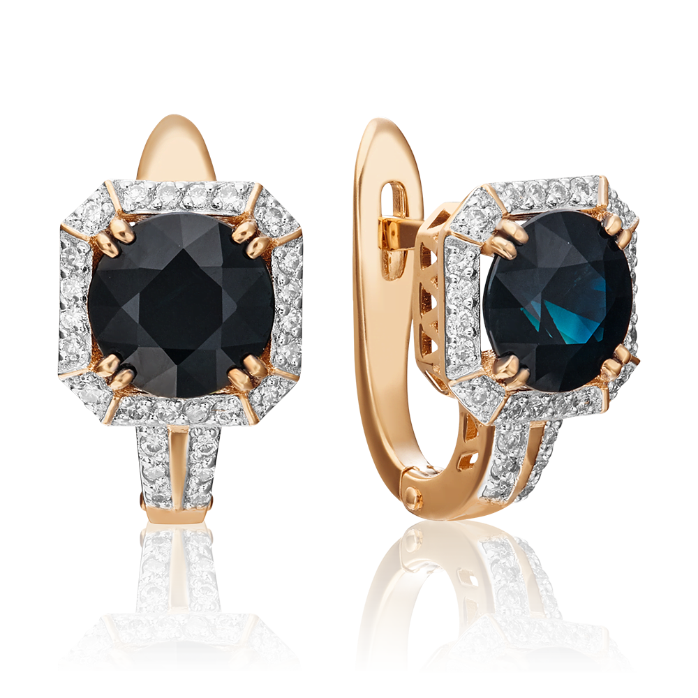 Серьги с английским замком из красного золота с сапфиром и бриллиантами 02-0840-00-105-1110-30