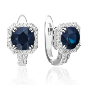 Серьги с английским замком из белого золота с сапфиром и бриллиантами 02-0841-00-105-1120-30
