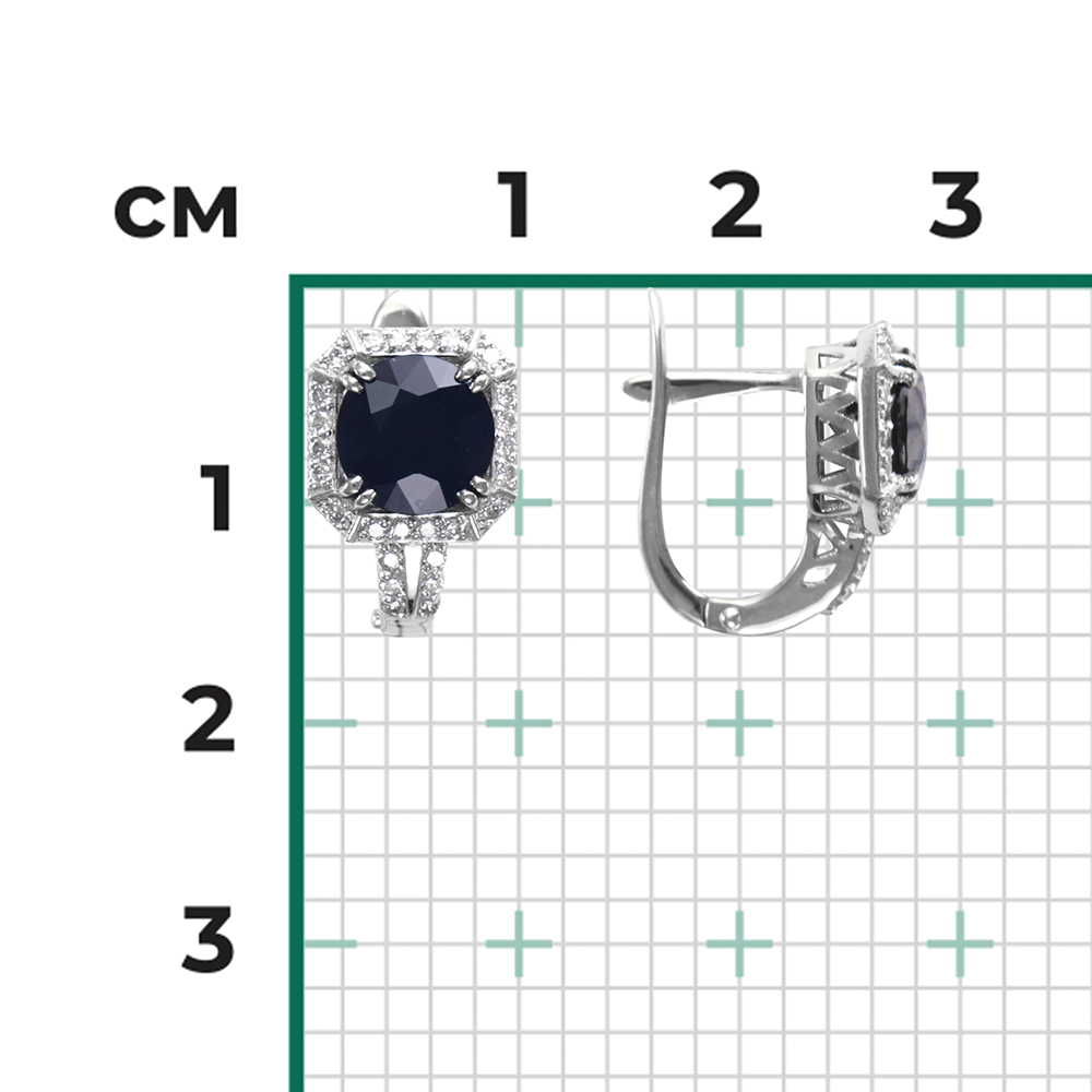 Серьги с английским замком из белого золота с сапфиром и бриллиантами 02-0841-00-105-1120-30