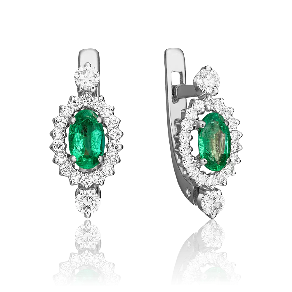 Серьги с английским замком из белого золота с изумрудом и бриллиантами 02-0825-00-106-1120-30