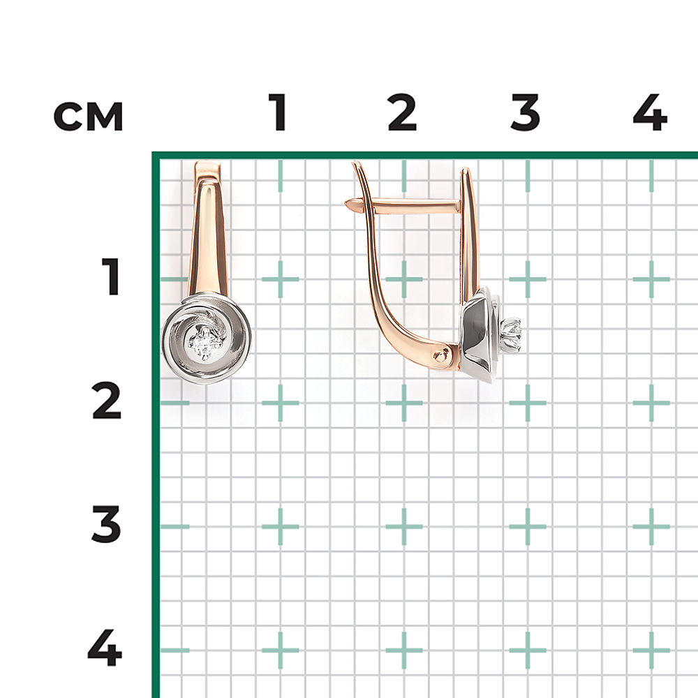 Серьги с английским замком из комбинированного золота с бриллиантом 02-5347-01-101-1111