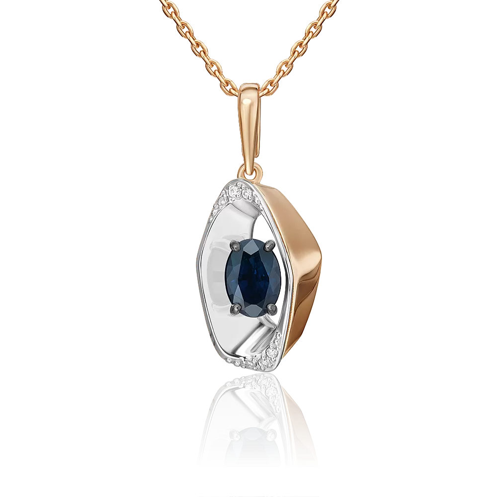 Подвеска из комбинированного золота с сапфиром и бриллиантами 03-3458-00-105-1111