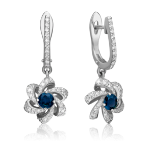 Серьги с английским замком из белого золота с сапфиром и бриллиантами 02-0774-00-105-1120-30