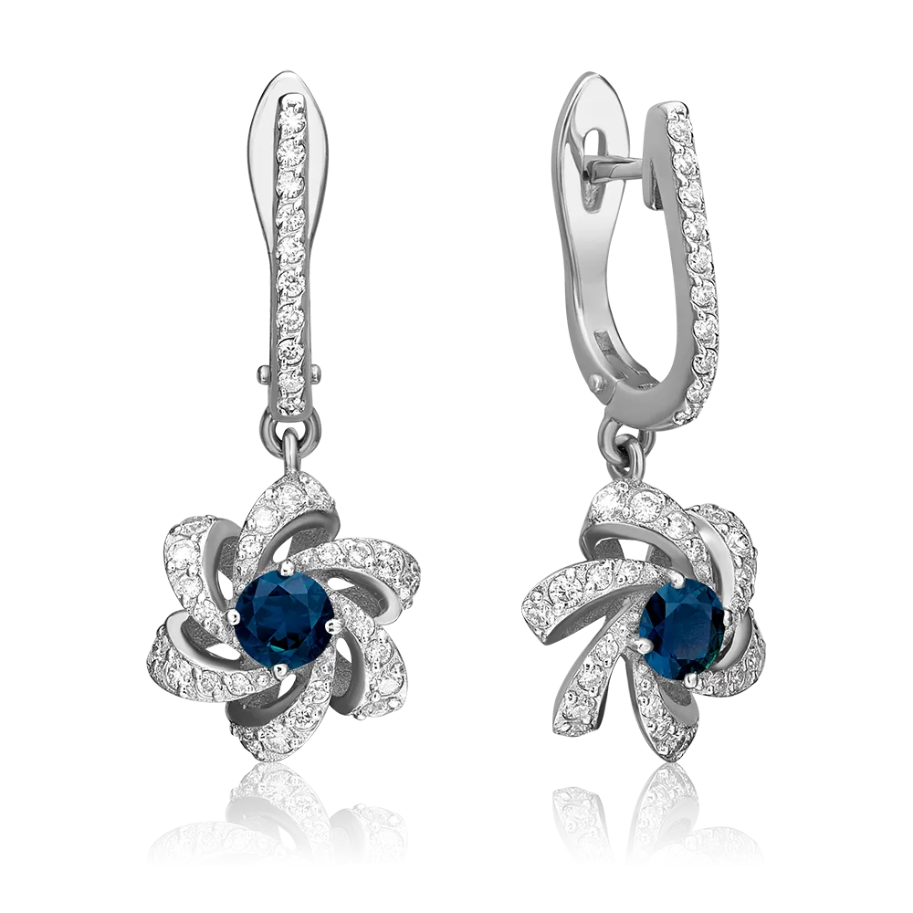 Серьги с английским замком из белого золота с сапфиром и бриллиантами 02-0774-00-105-1120-30