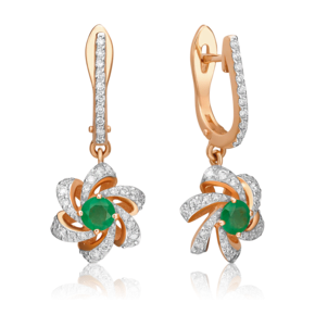 Серьги с английским замком из красного золота с изумрудом и бриллиантами 02-0773-00-106-1110-30