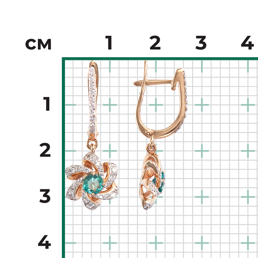 Серьги с английским замком из красного золота с изумрудом и бриллиантами 02-0773-00-106-1110-30